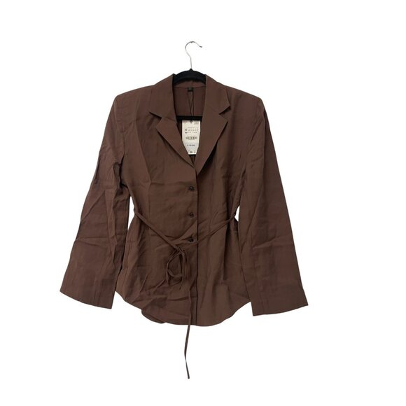 Zara Womens Blazer Suit Jacket XS Chocolate Brown Tie Belt 2010/821 NWT - Picture 2 of 14